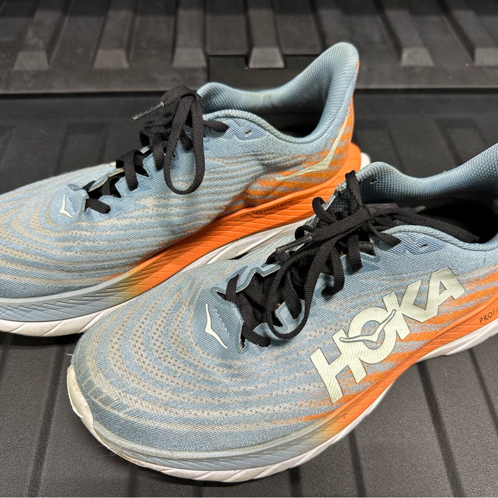 Hoka Athletic Shoes in Blue and Orange